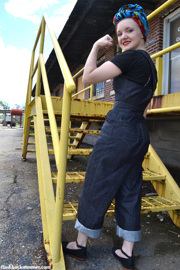Flashback Summer: Wearing History Homefront Overalls - 1930s 1940s WWII Rosie the Riveter