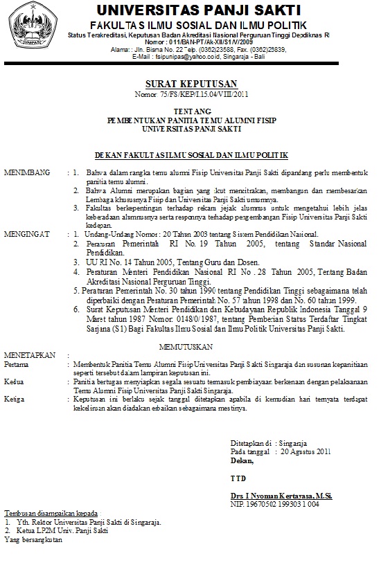 Contoh Surat Keputusan Pengangkatan Tim Sukses Kumpulan