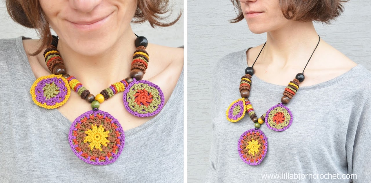 Crochet mandala necklace in African style - by Lilla Bjorn Crochet