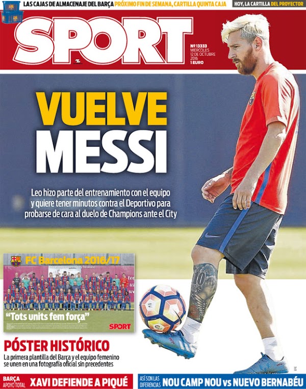 FC Barcelona, Sport: "Vuelve Messi"