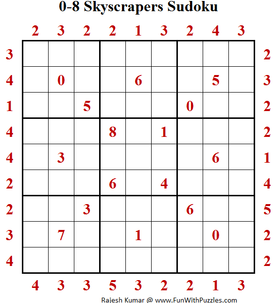 0-8 Skyscrapers Sudoku (Puzzle For Adults)