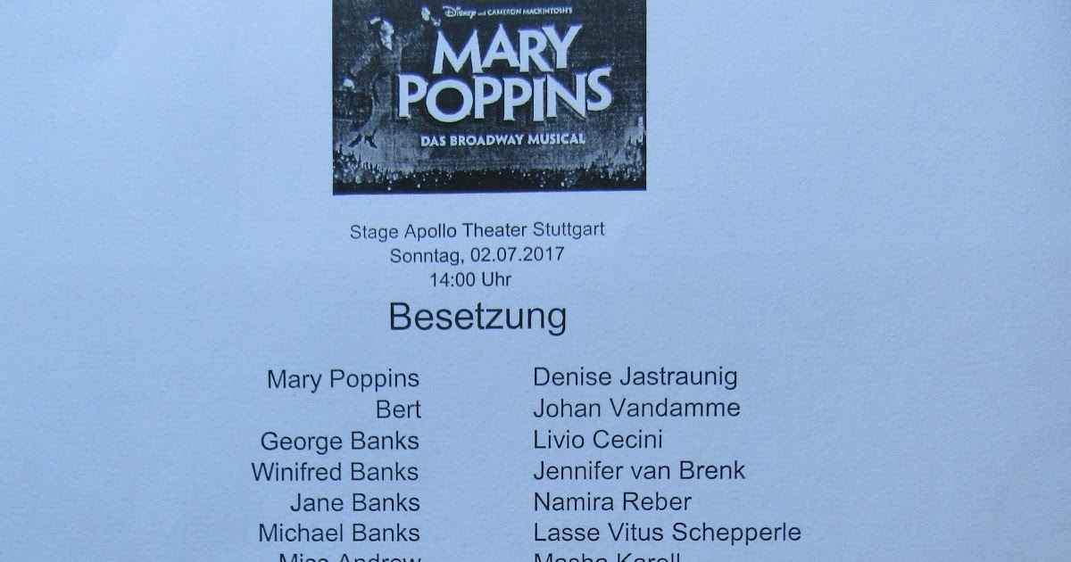 Den Träumen nach ... ♥ Musicals&more: MARY POPPINS ☂ 02.07.2017 - 14.00 ...