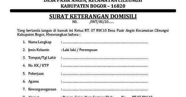 Contoh Surat Keterangan Domisili Untuk Kredit