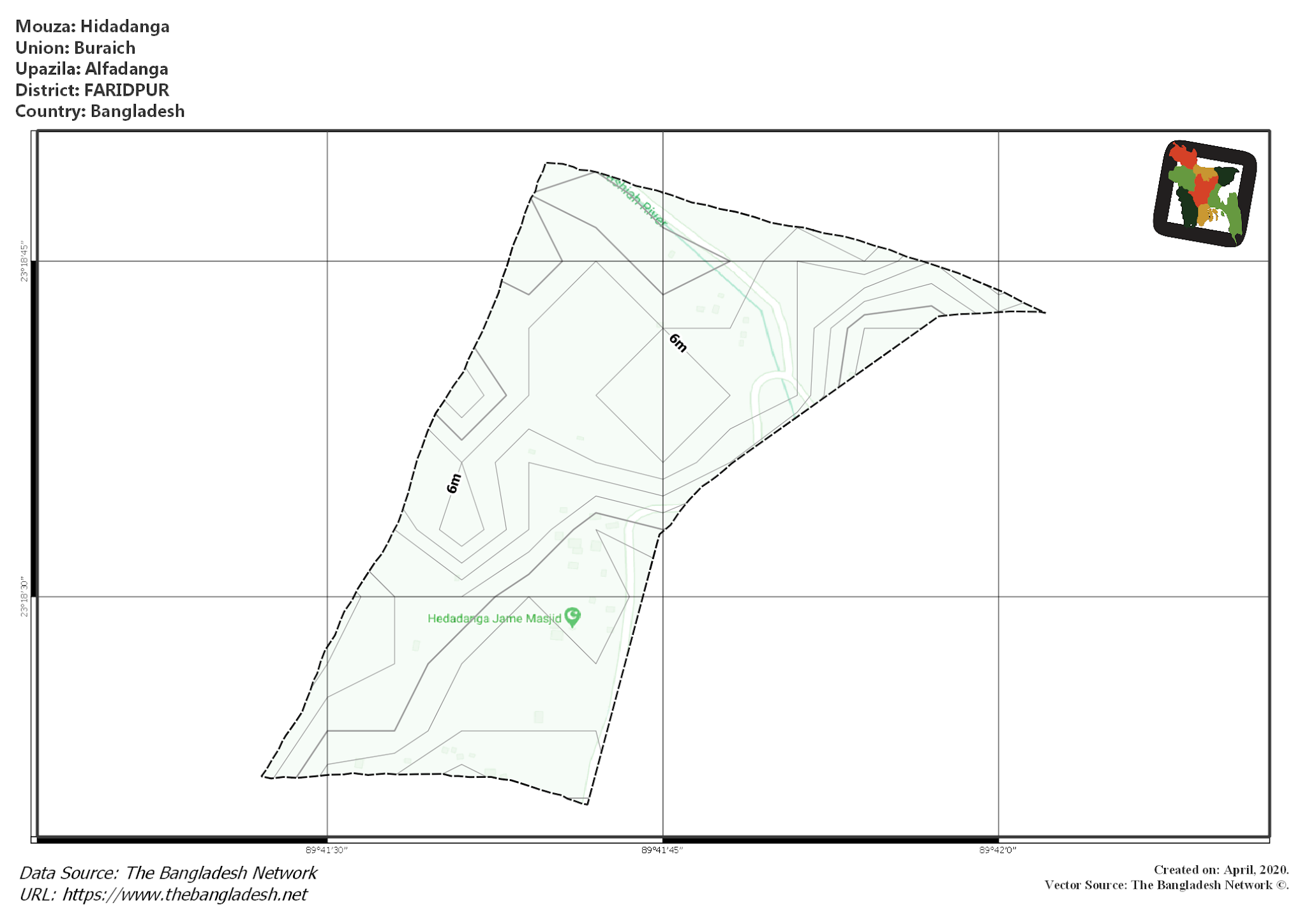 Map of Hidadanga Mouza of Alfadanga Upazila, FARIDPUR, Bangladesh.