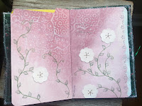 page showing artwork in fabric art journal