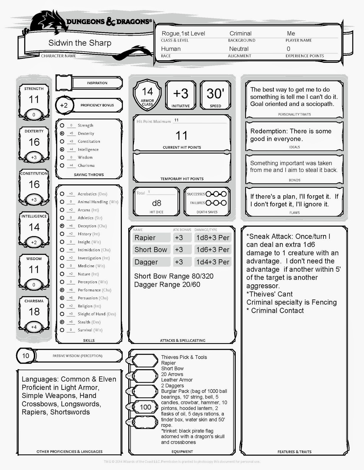 1St Edition Dungeons And Dragons Character Sheets