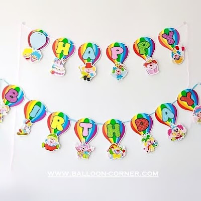 Bunting Banner HAPPY BIRTHDAY Motif Balon Udara 3D