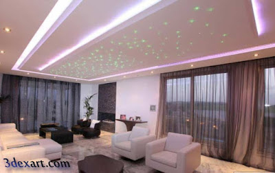 fiber optic star ceiling, starry sky stretch ceiling lighting ideas for living room