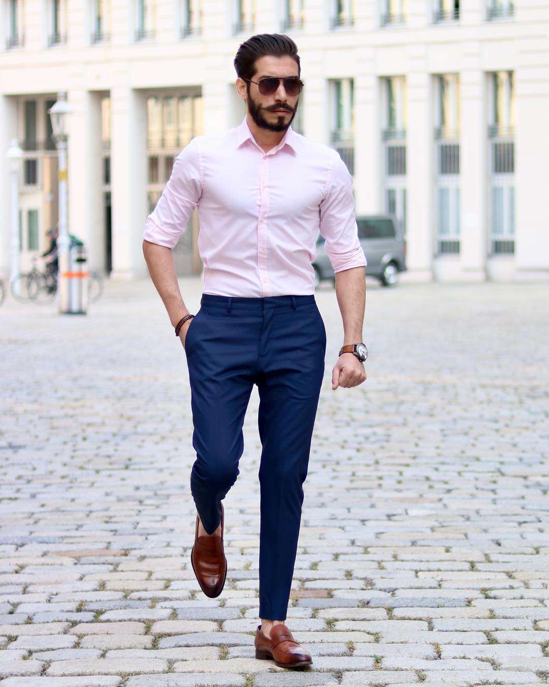 formal dress blue pant and white shirt
