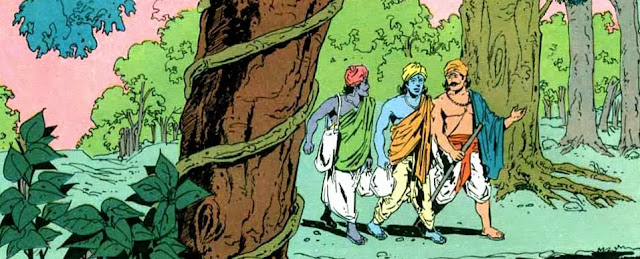 Krishna, Bhima and Arjuna head to Magadha as brahmins in guise.