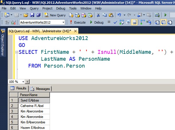 Difference between + operator and concat function in SQL Server 2012 ...