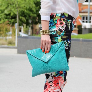  Floral trousers and turquoise