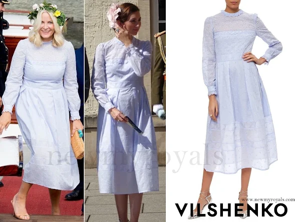 Princess Claire and Princess Mette-Marit wore Vilshenko Purple Lavender Cotton Pru Midi Dress by designer Olga Vilshenko