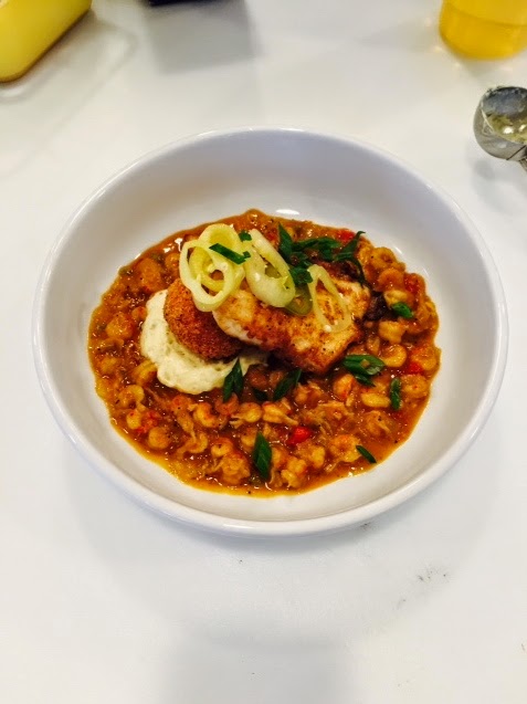 Lost Trout: Perdu-Style Speckled Trout, Sweet Corn Calas, and Crawfish Étouffée