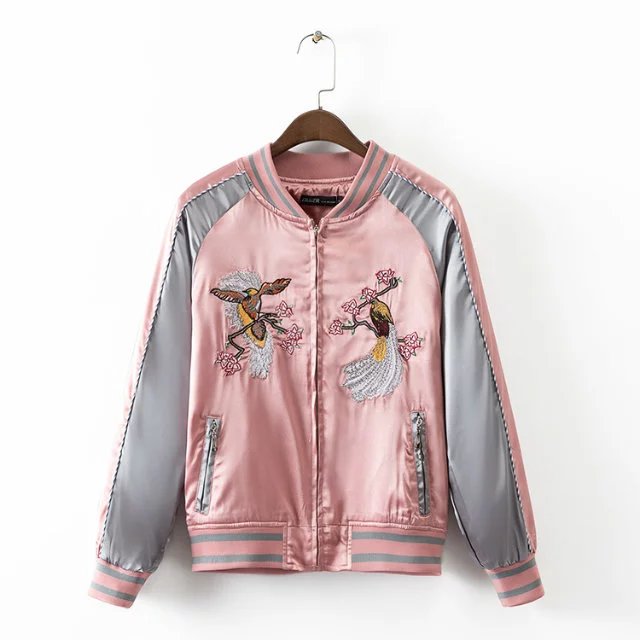 Hip Garage: HG133 Louis Vuitton Inspired Pink Embroidered Bomber Jacket