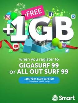 FREE Additional 1GB Data When You Register to Smart GIGASURF 99, ALL OUT SURF 99