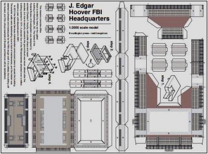 Papermau J Edgar Hoover Fbi Headquarters Paper Model In 1 00 Scaleby Wurlington Bros
