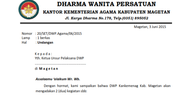 Contoh Surat Undangan Dharma Wanita