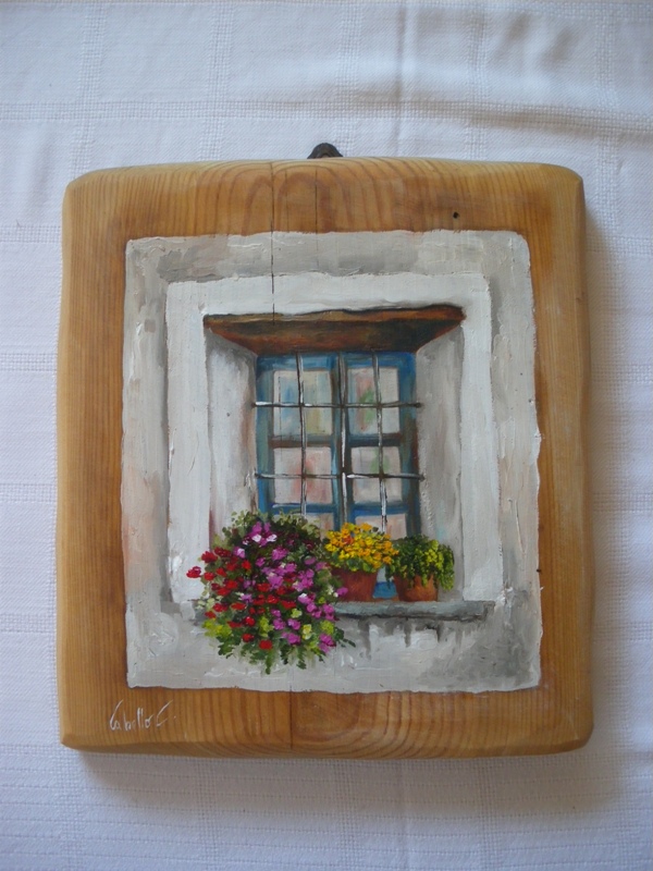 Dipinti su legno e su pietra Finestre su legno (olio su legno 25x25)