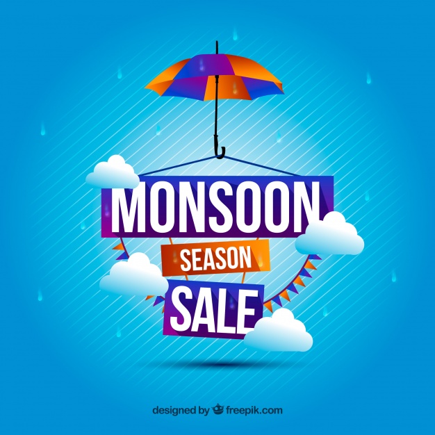 Blue sales background of monsoon Free Vector