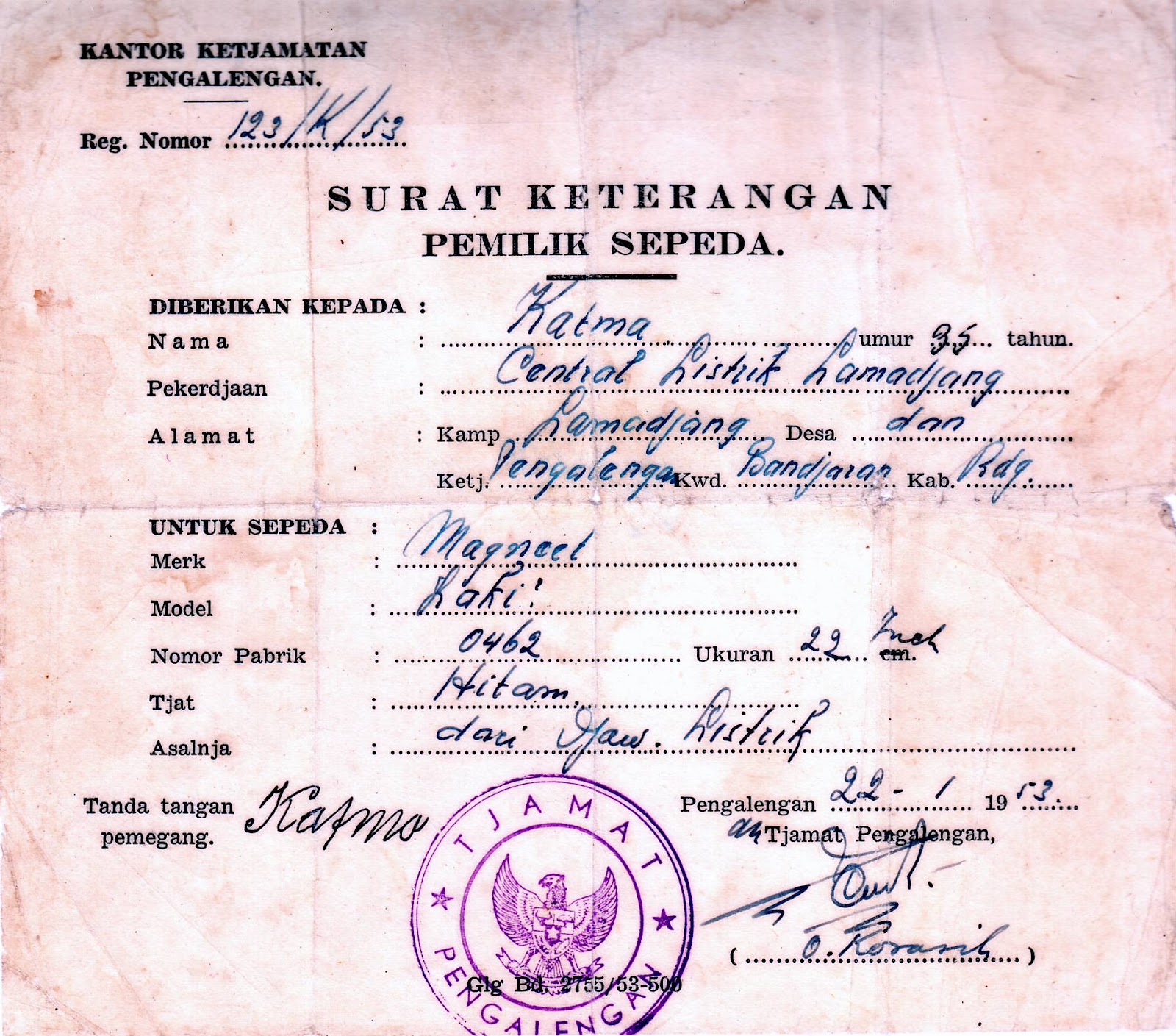 Selling antiques used and historic: peneng sepeda 1946