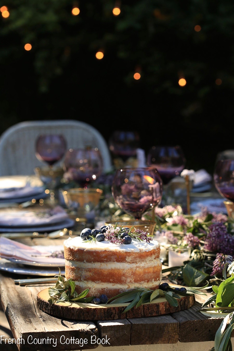 Lilac & olive branch inspired table & rustic cake