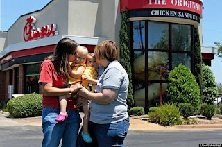 chick-fil-a gay kiss protest two baby girl