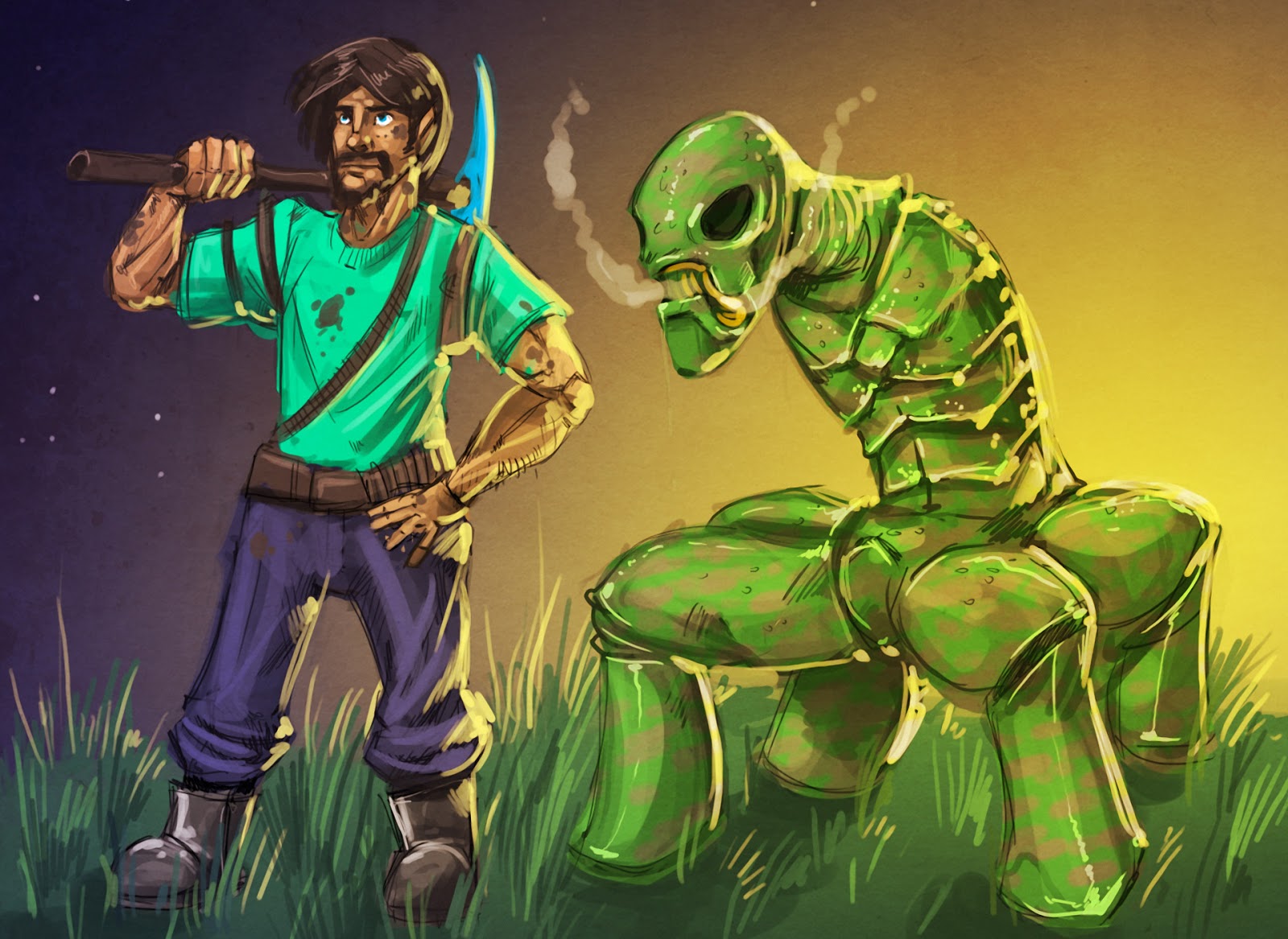 Stuff I found laying around the web: Courageous Steve and his pet creeper