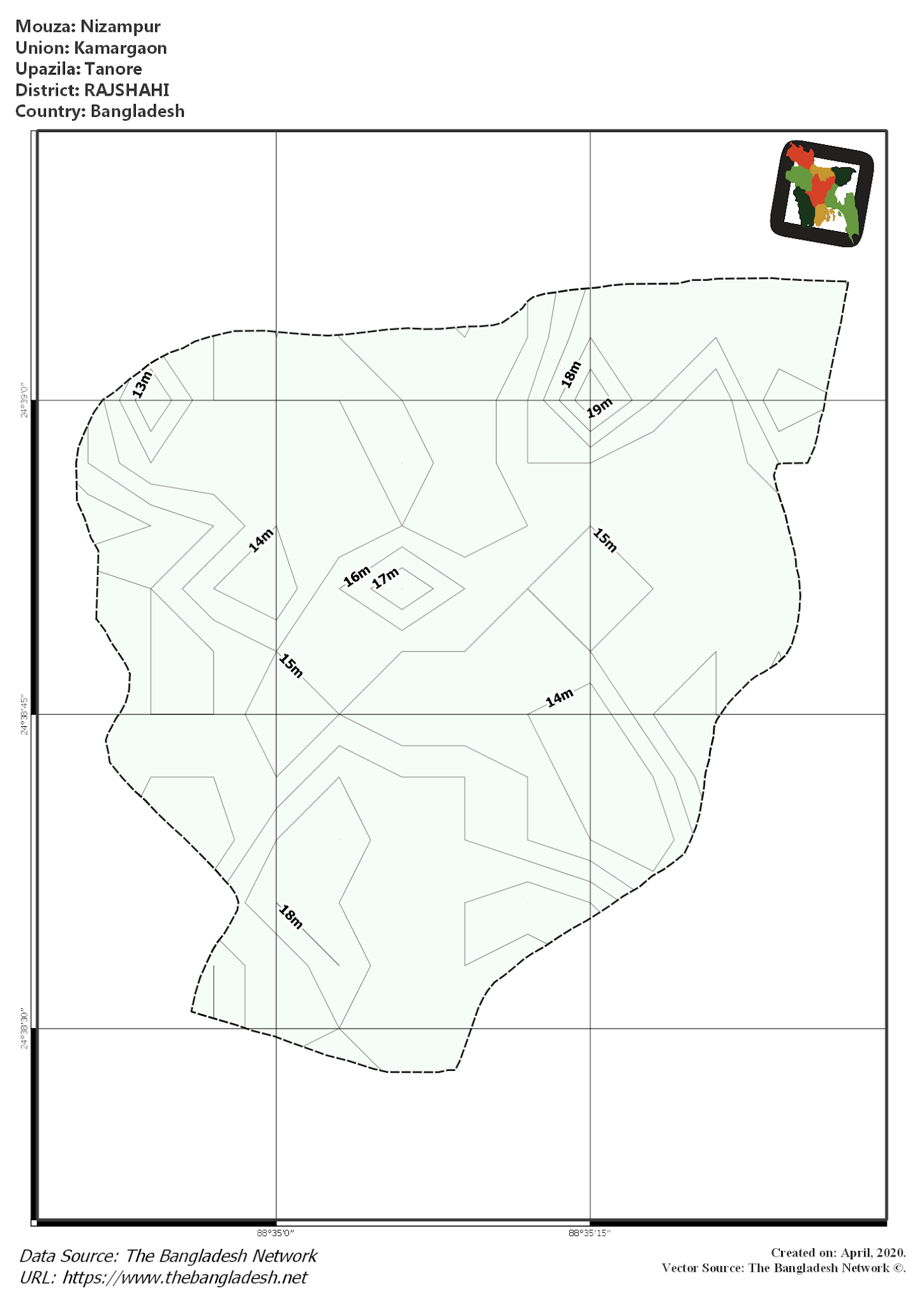 Map of Nizampur Mouza of Tanore Upazila, RAJSHAHI, Bangladesh.