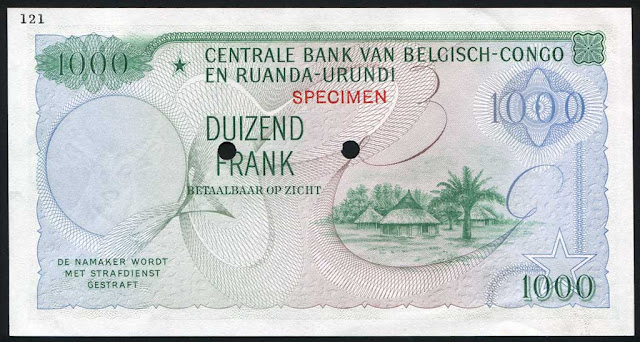 World paper money Belgian Congo 1000 Francs bill