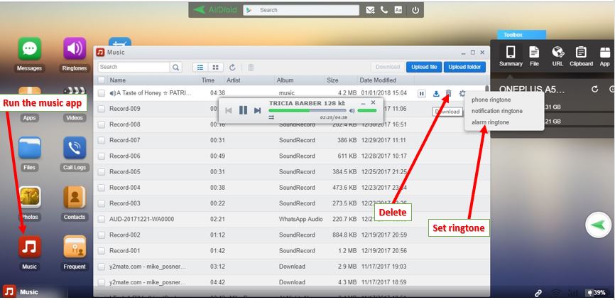 Manage music and ringtones on Airdroid