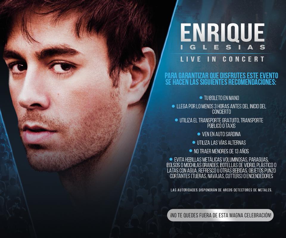 Emiten para concierto de Enrique Iglesias. Durango