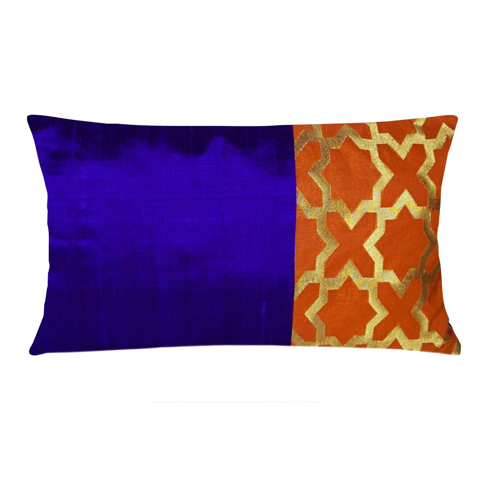 Silk Pillows And Shams Orange And Purple Damask Raw Silk Lumbar
