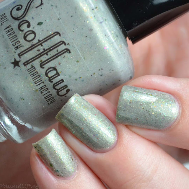 gray nail polish with green shimmer