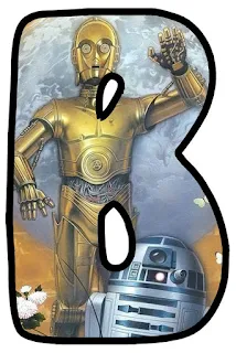 Letras con R2D2 y C3PO de la Guerra de las Galaxias. Star Wars R2D2 and C3PO Letters.