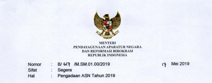 Surat Edaran Menpanrb Tentang Pengadaan Asn Tahun 2019