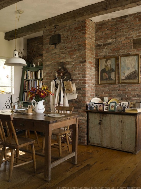 exposed brick country kitchen