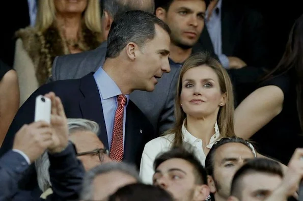 Prince Felipe and Princess Letizia attended the UEFA Champions League at Vicente Calderon stadium