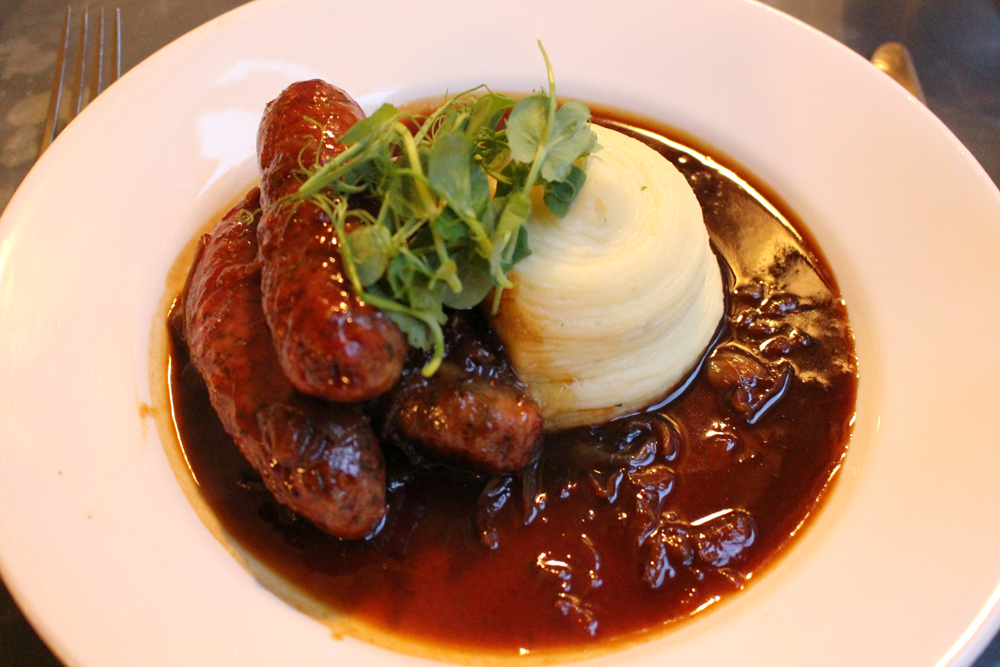 Sausages and mash at Kettners Brasserie, Soho, London - restaurant blogger