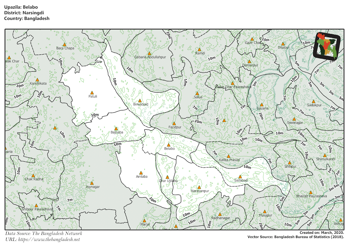 Belabo Upazila Elevation Map Narsingdi District Bangladesh