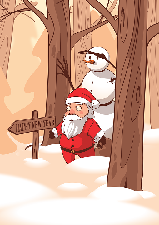 New Year's Eve Snowman with Santa winter