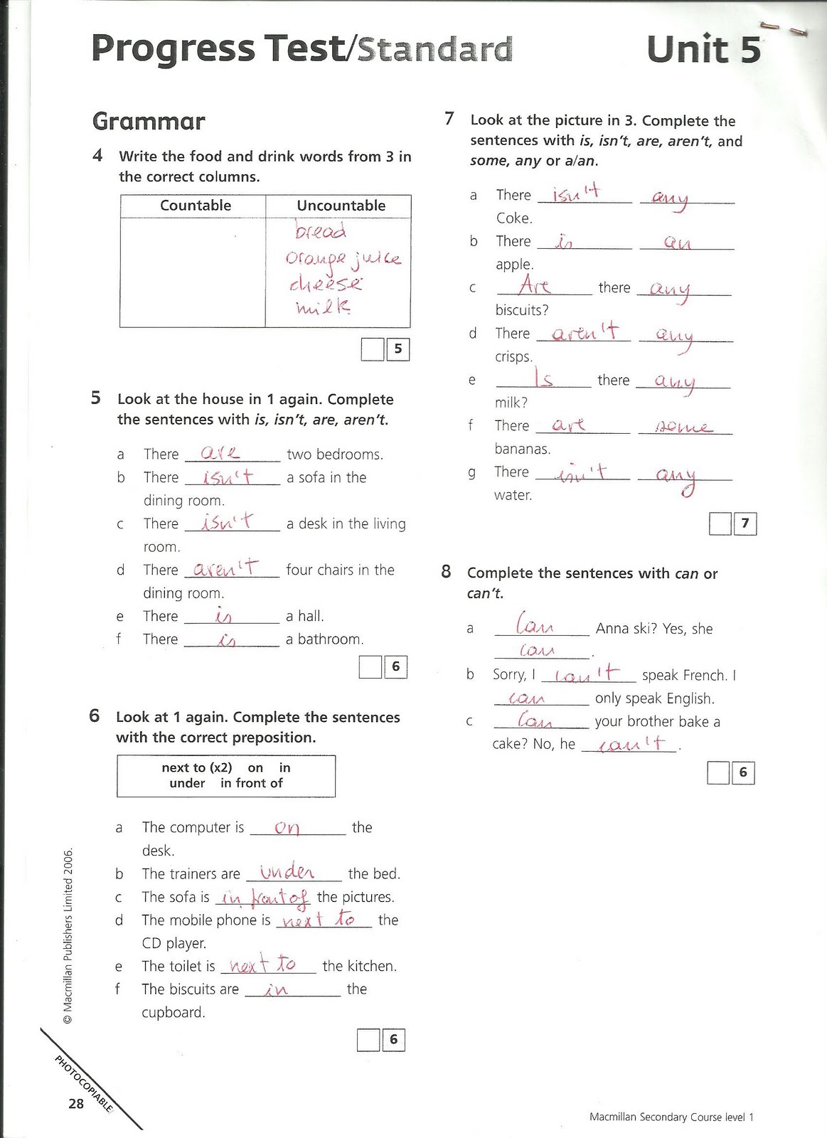 Junior Explorer 5 Unit 5 Test Unit 5 Test