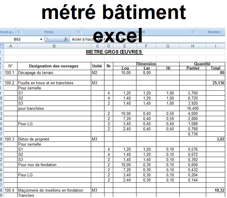 métré bâtiment excel  2 exemples de fichiers  Cours génie civil