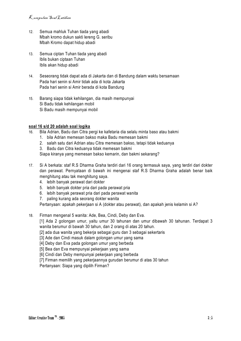 Kunci Sukses: Soal Psikotest - Logika Formil