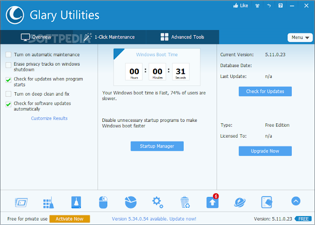 تحميل برنامج صيانة الكمبيوتر وتسريع النظام مجانا نسخة محمولة Portable Glary Utilities 5.47