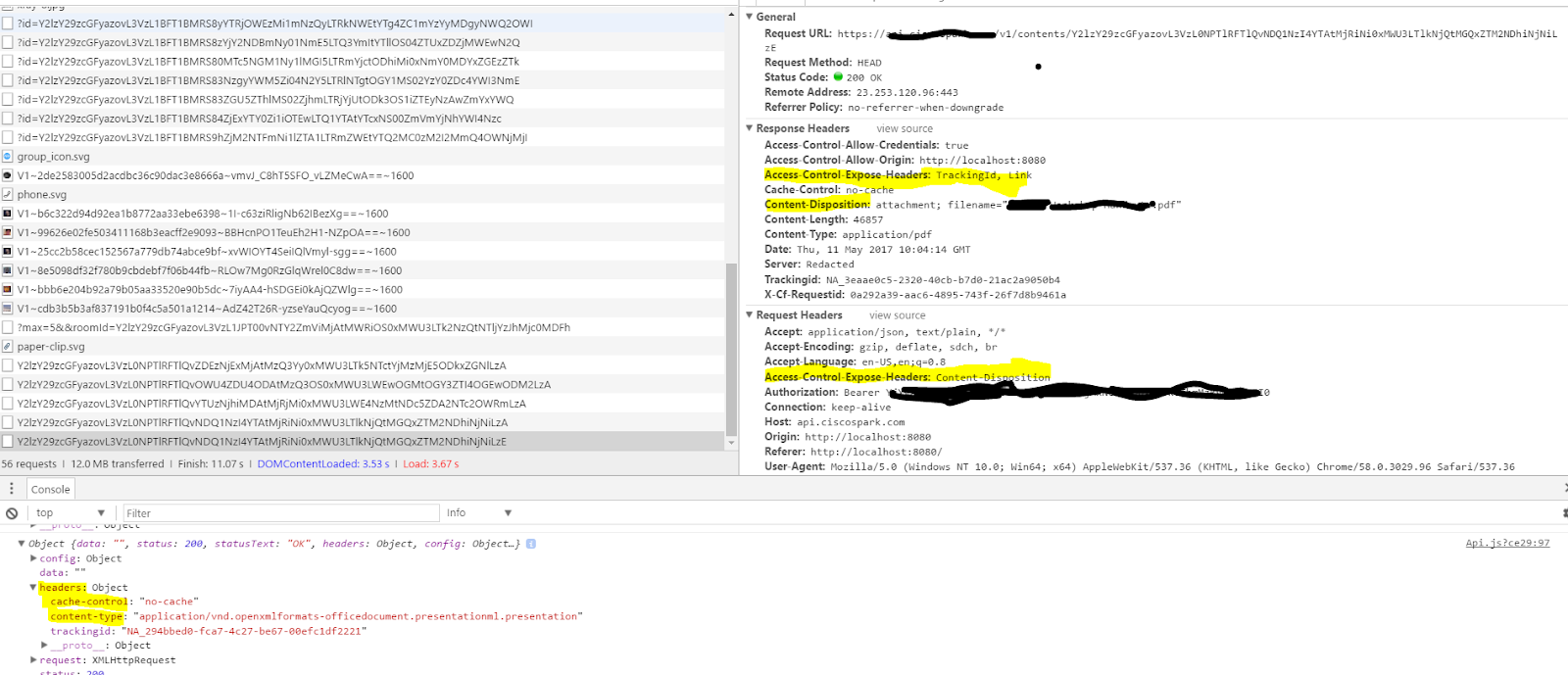 [Axios] Response Headers의 ContentDisposition 항목이 없는 이슈