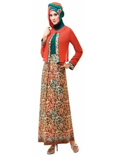 Model Long Dress Batik Kombinasi Satin