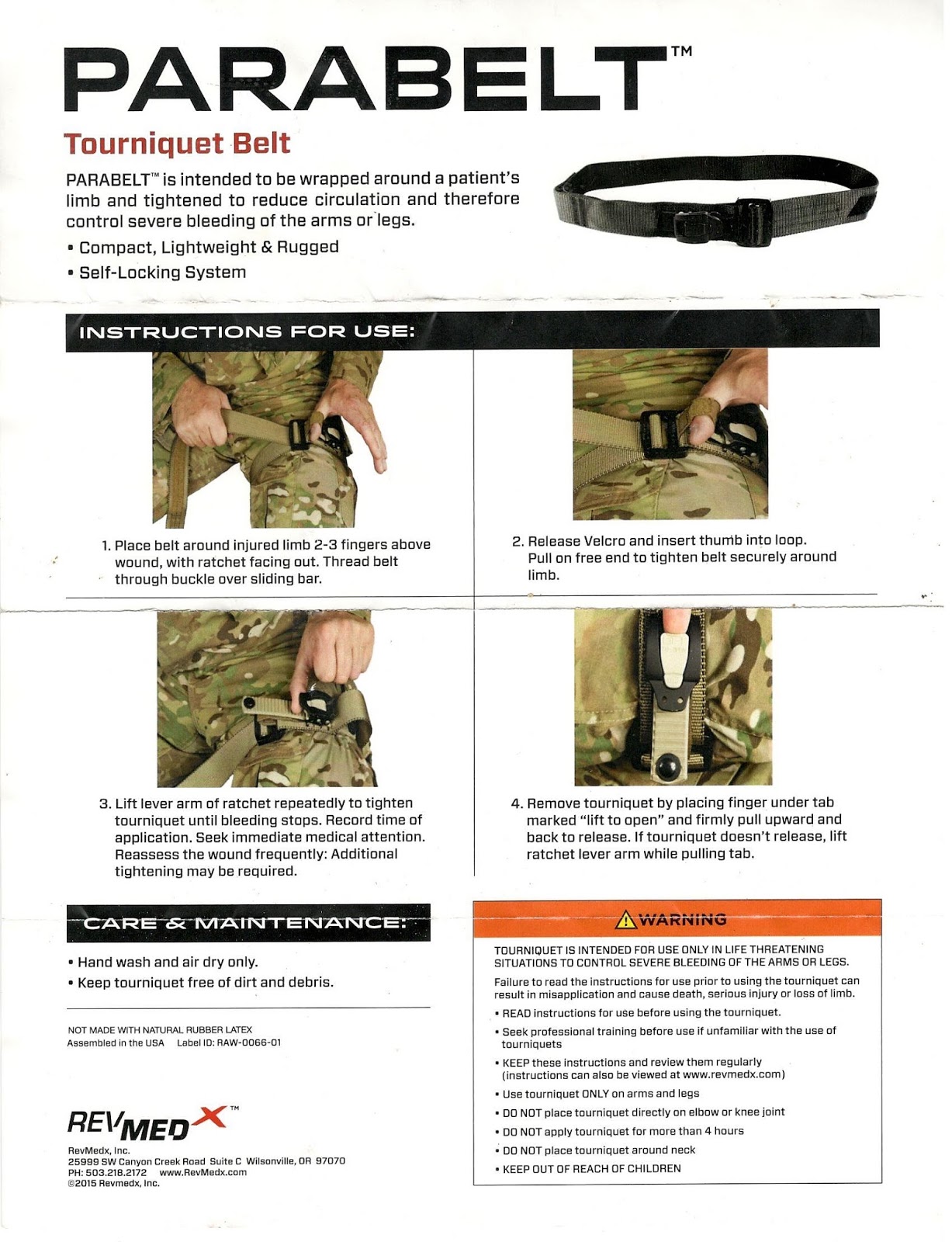 EMS SOLUTIONS INTERNATIONAL RevMedx PARABELT® Tourniquet Belt