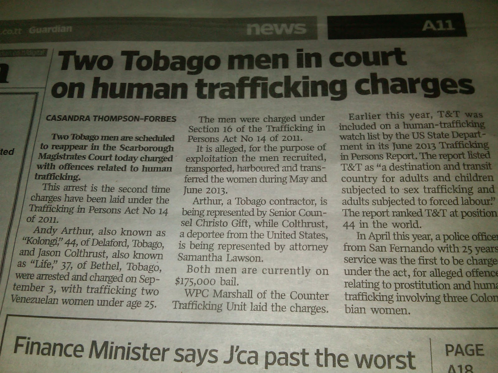 Tobago Daily: Tobago Men Charge for Human Trafficking