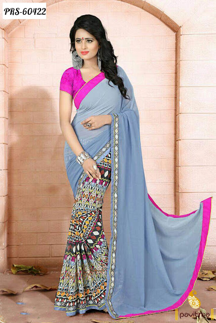 Casual Wear Wholesale Grey Georgette Sarees Catalog Online Shopping with Low Rate Prices